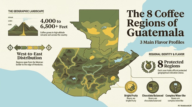 Map of Guatemala's eight official coffee growing regions